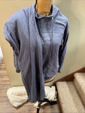 Cozy Hooded Pullover Sweater in Slate Blue with matching wide leg pants